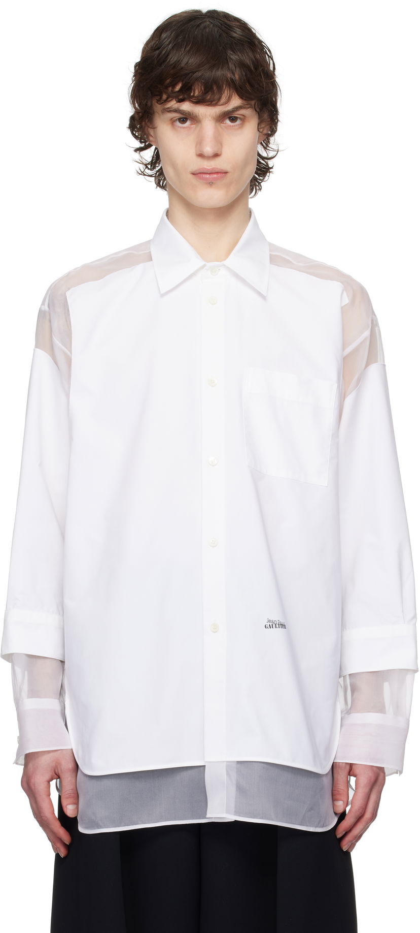 Сорочка Jean Paul Gaultier Jean Paul Gaultier 'The Petit Grand' Sheer Panel Shirt білий | 25/33-F-CH091I-C075-01