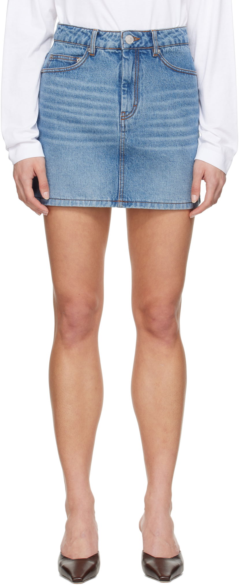 Спідниця AMI AMI Paris Faded Denim Miniskirt Синій | FSK037.DE0046