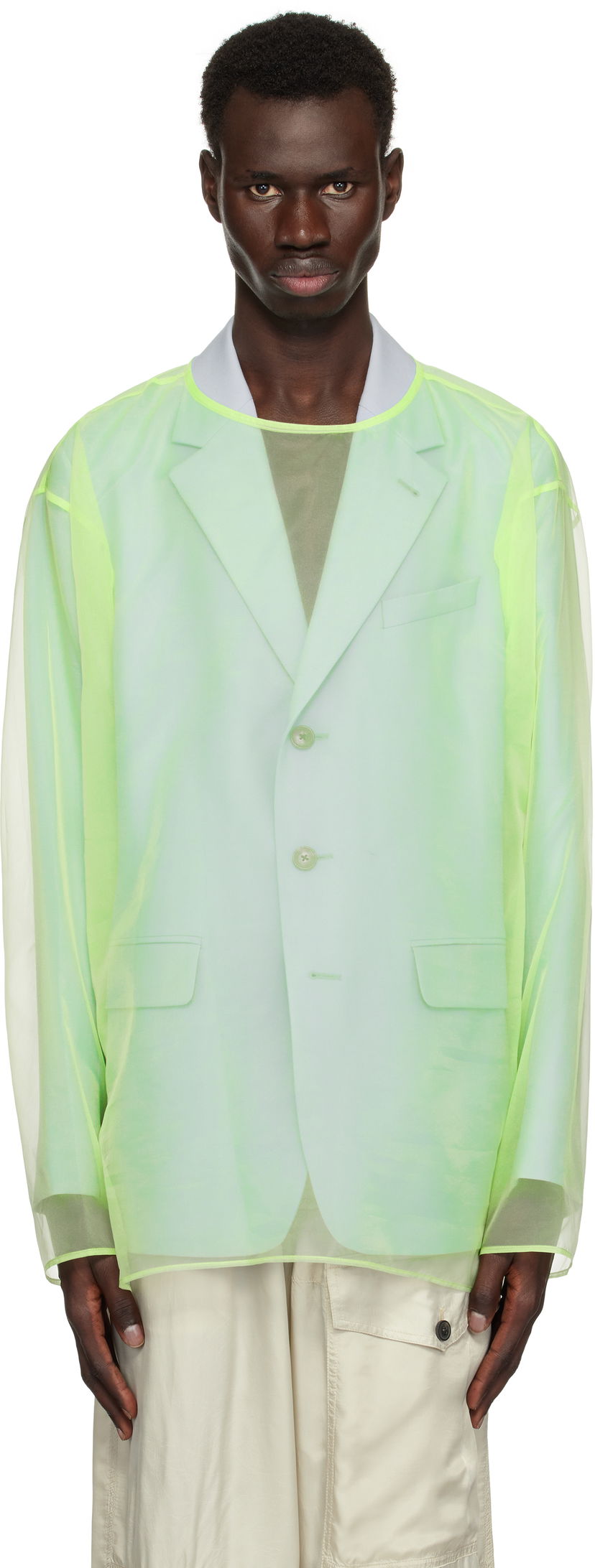 Куртка Dries Van Noten Dries Van Noten Sheer Crew Neck Overshirt Зелений | 251-020740-1501