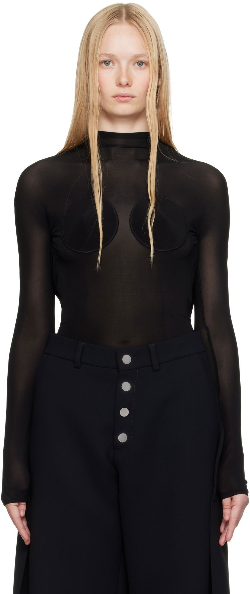 Боді Jean Paul Gaultier Jean Paul Gaultier 'The Backless Conical' Sheer Mock Neck Top чорний | 25/34-F-TO279-J082-00