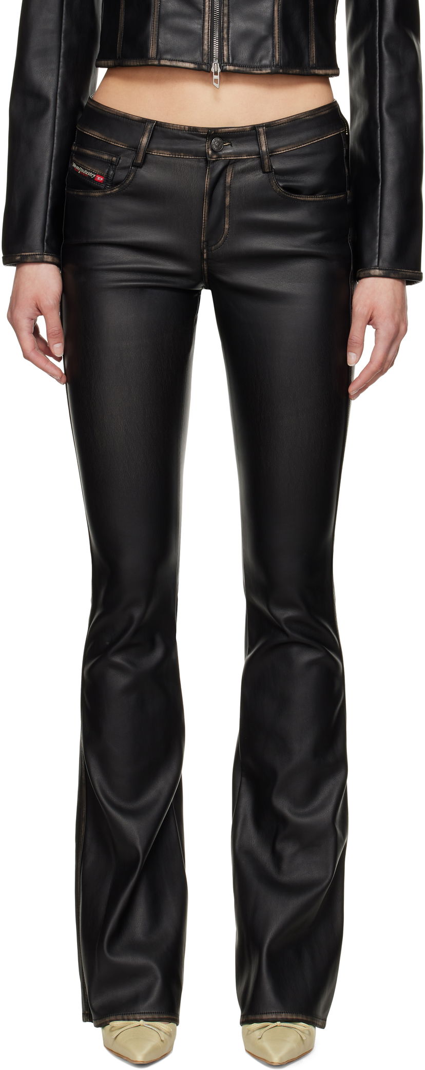 Джинси Diesel Diesel P-Stellar-Q1 Faux-Leather Flare Trousers чорний | A16701 0IKAR