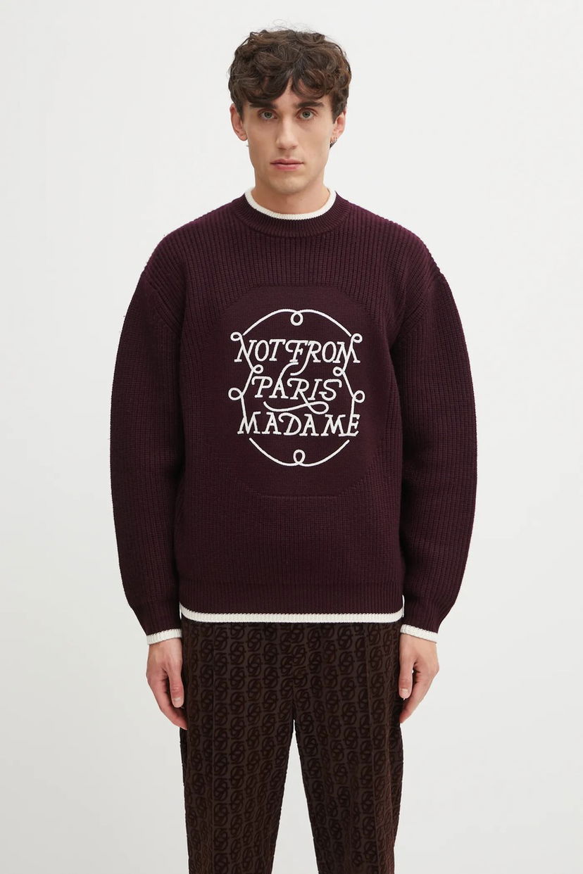 Cветр Drôle de Monsieur Slogan Ribbed Sweater Бордовий | I.PO184.WO007
