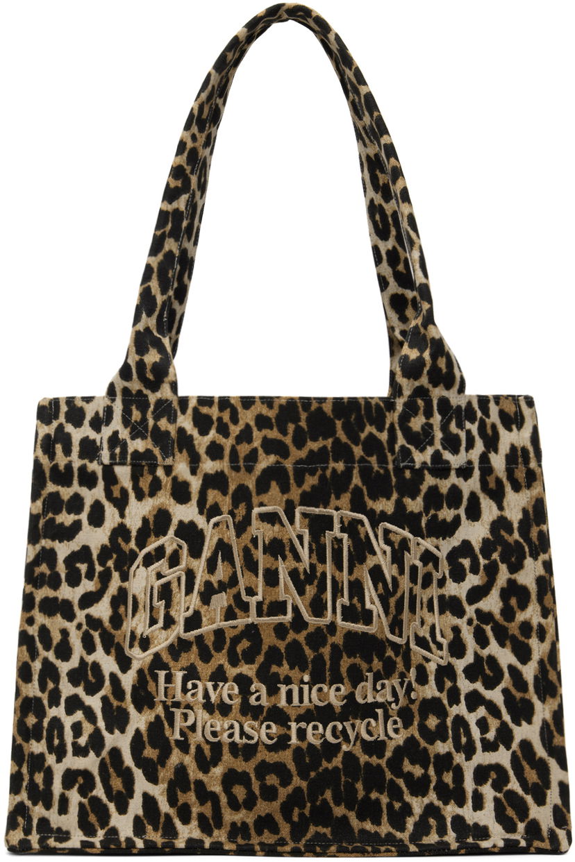 сумка-тоут GANNI Leopard Canvas Tote Bag бежевий | A5807