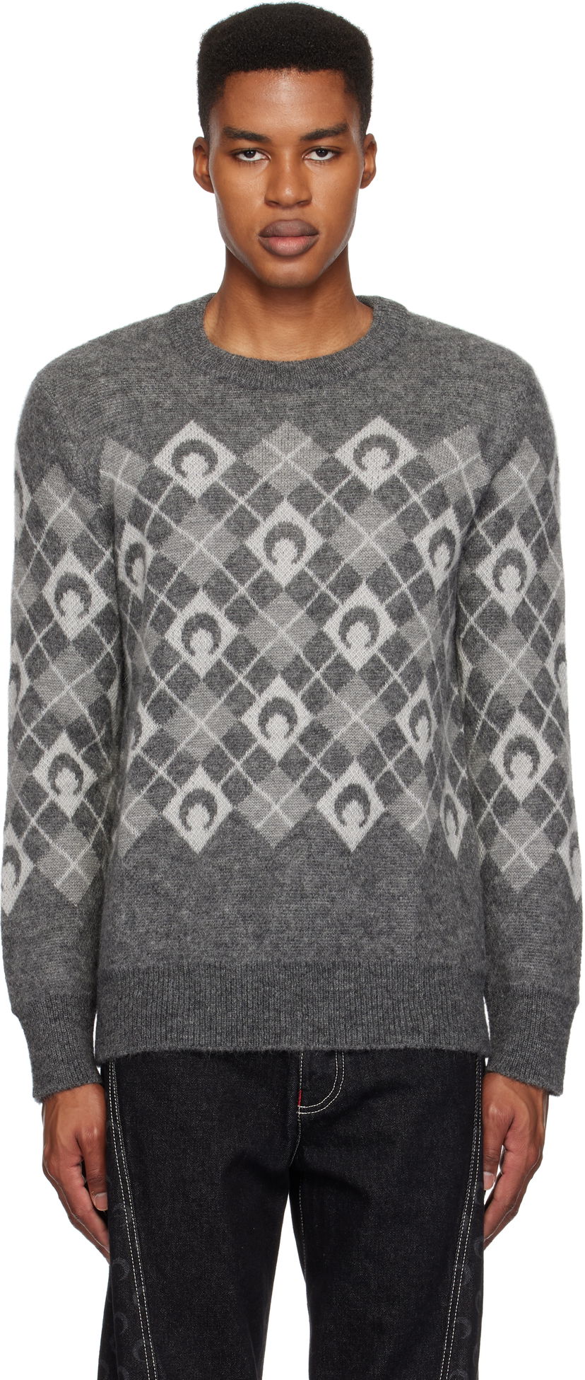 Cветр Marine Serre Argyle Knit Crewneck Sweater Сірий | MTK016A CKNI0522