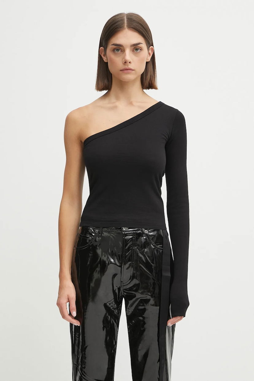 Футболка Rick Owens Rick Owens DRKSHDW Ziggy One-Shoulder Long Sleeve T-Shirt чорний | DS02E7216.RN