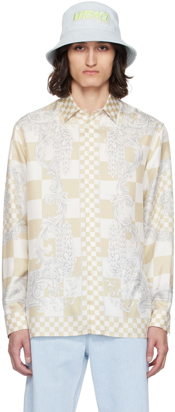 Сорочка Versace Beige & White Medusa Contrasto Shirt бежевий | 1012141_1A10777