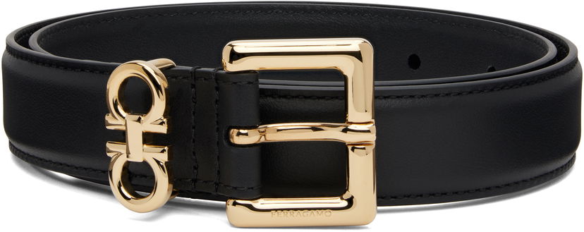 Ремені FERRAGAMO Salvatore Ferragamo Double Gancini Fixed Belt чорний | 780415