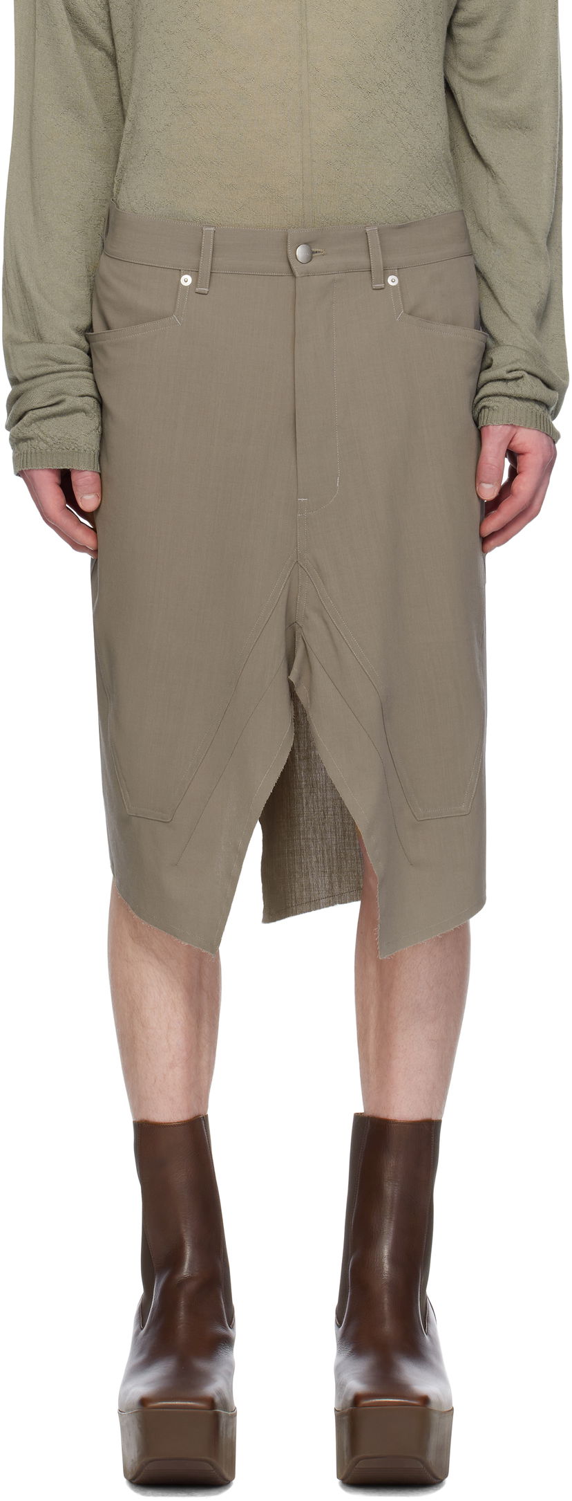 Спідниця Rick Owens Rick Owens Hollywood Slivered Skirt Зелений | RU01E5345 WLP