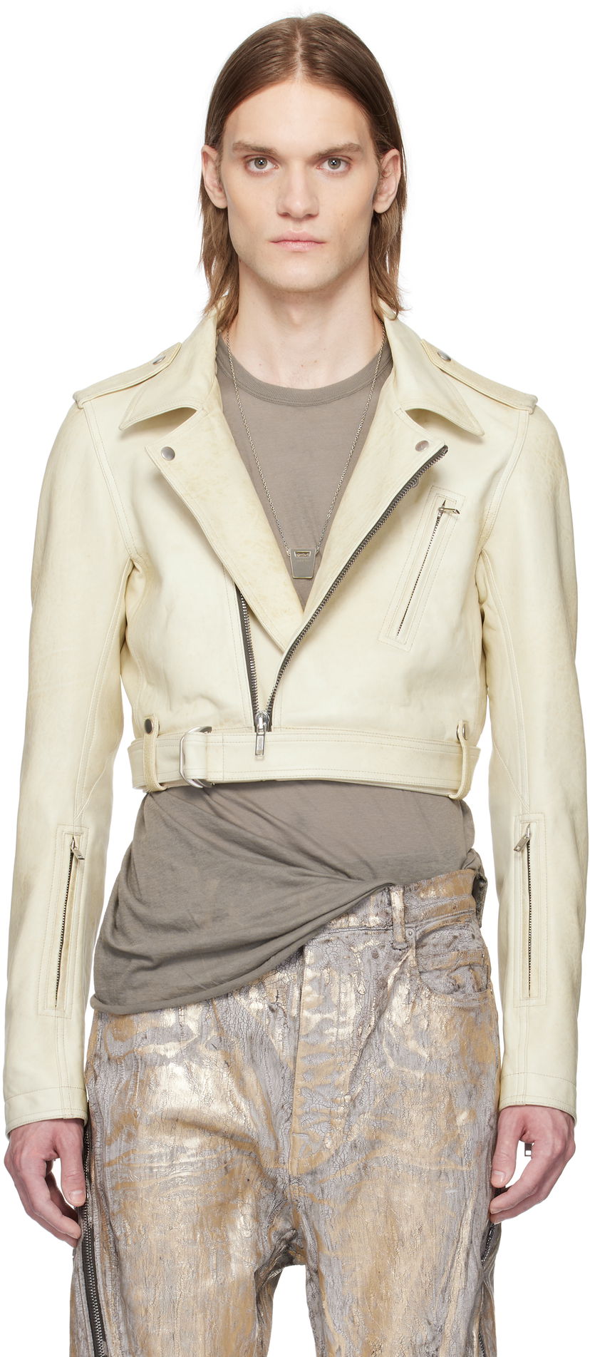 Куртка Rick Owens Rick Owens Hollywood Cropped Stooges Leather Jacket білий | RR01E5707 LBH