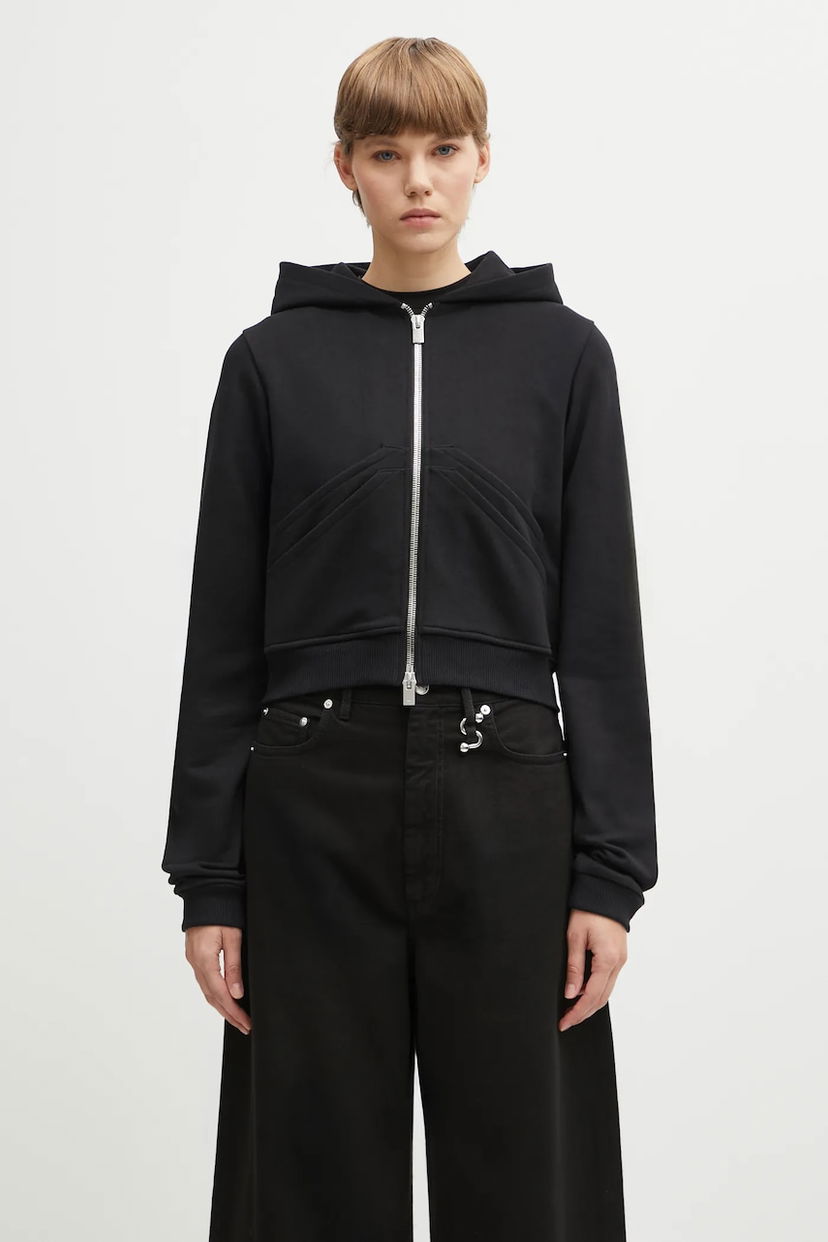 Світшоти HELIOT EMIL Heliot Emil Smooth Cropped Cotton Full-Zip Hoodie чорний | AW25.W.13.085.BLK01