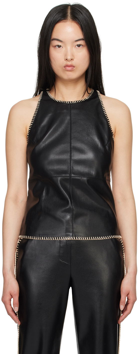 Безрукавка Nanushka Vegan Leather Tank Top with Braided Trim чорний | NW24SSTP03499