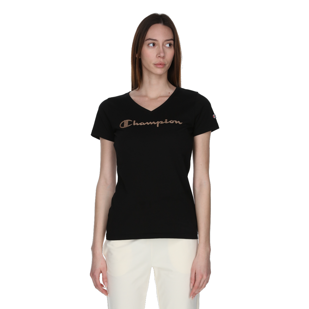 Футболка Champion V-Neck T-Shirt with Textured Script Print чорний | 118191-KK001, 0