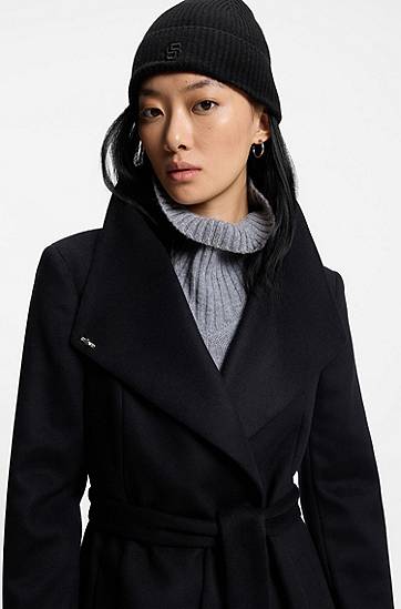 Шапка BOSS Wool-cashmere ribbed beanie hat with Double B monogram чорний | 50557673, 1