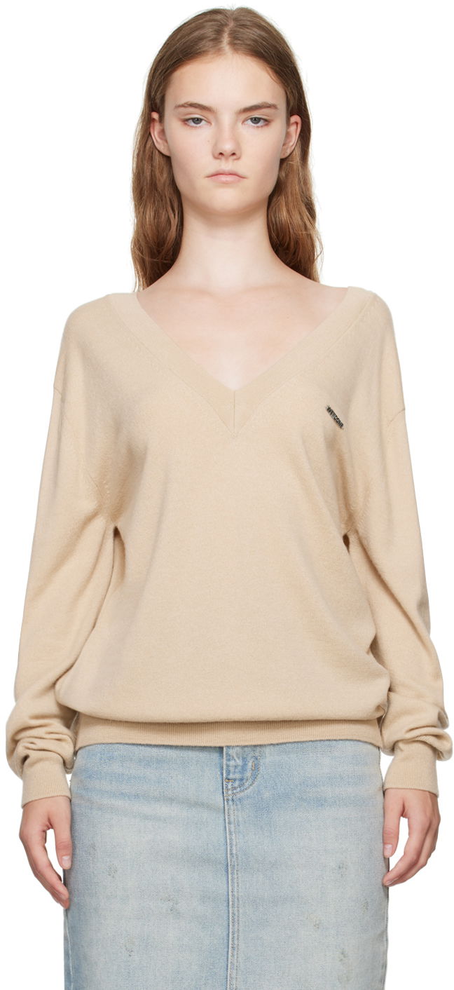 Cветр We11done Deep V-Neck Sweater бежевий | WD-KT2-24-642-W-BG