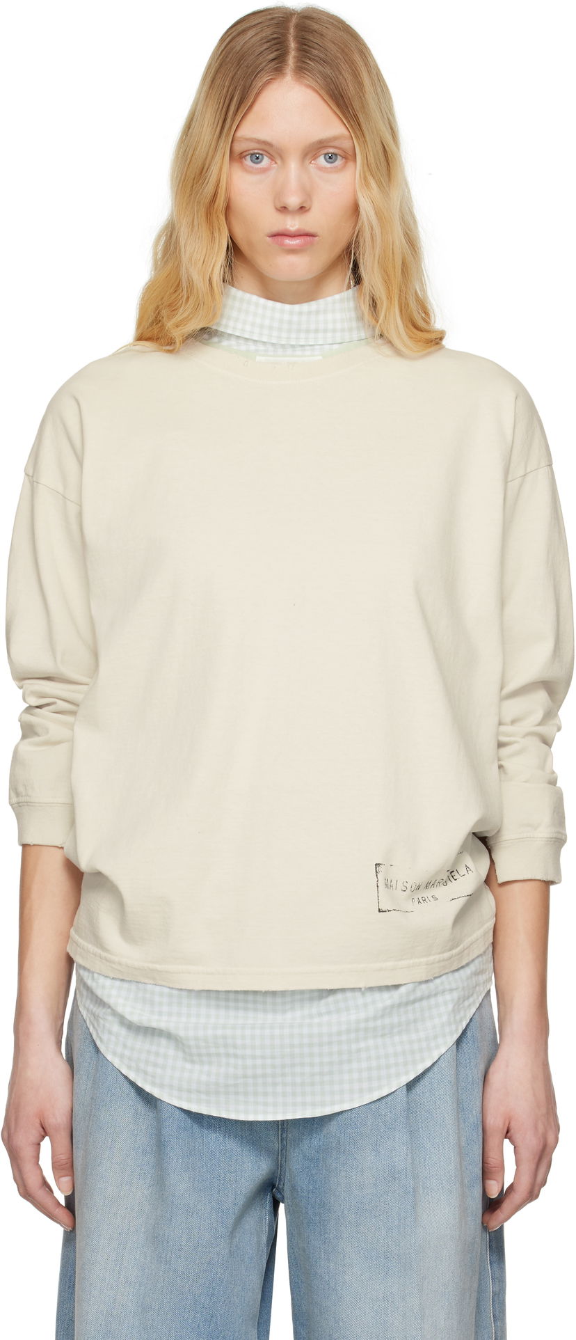 Cветр Maison Margiela Maison Margiela Printed Logo Long Sleeve T-Shirt бежевий | S51GC0535 S24567