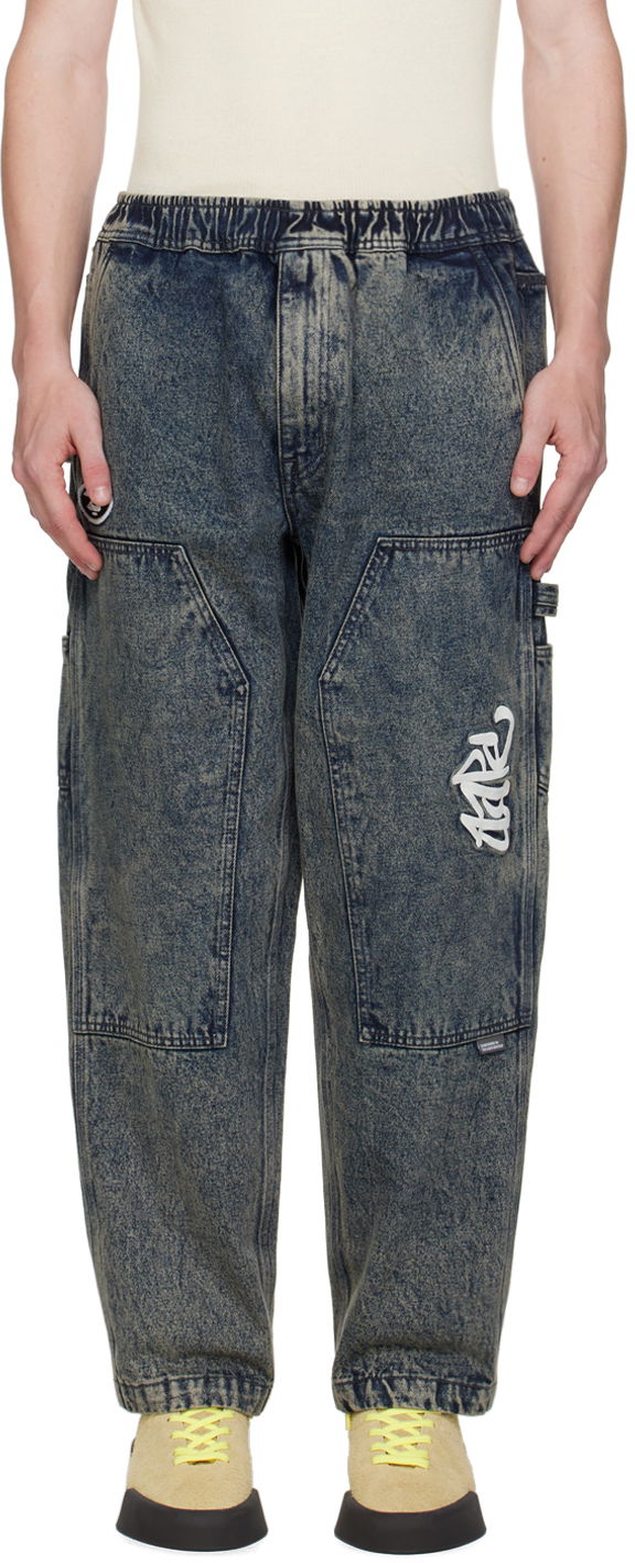 Штани карго AAPE by A Bathing Ape AAPE by A Bathing Ape Embroidered-Logo Carpenter Jeans Синій | AAPPTMA682XXMBKC
