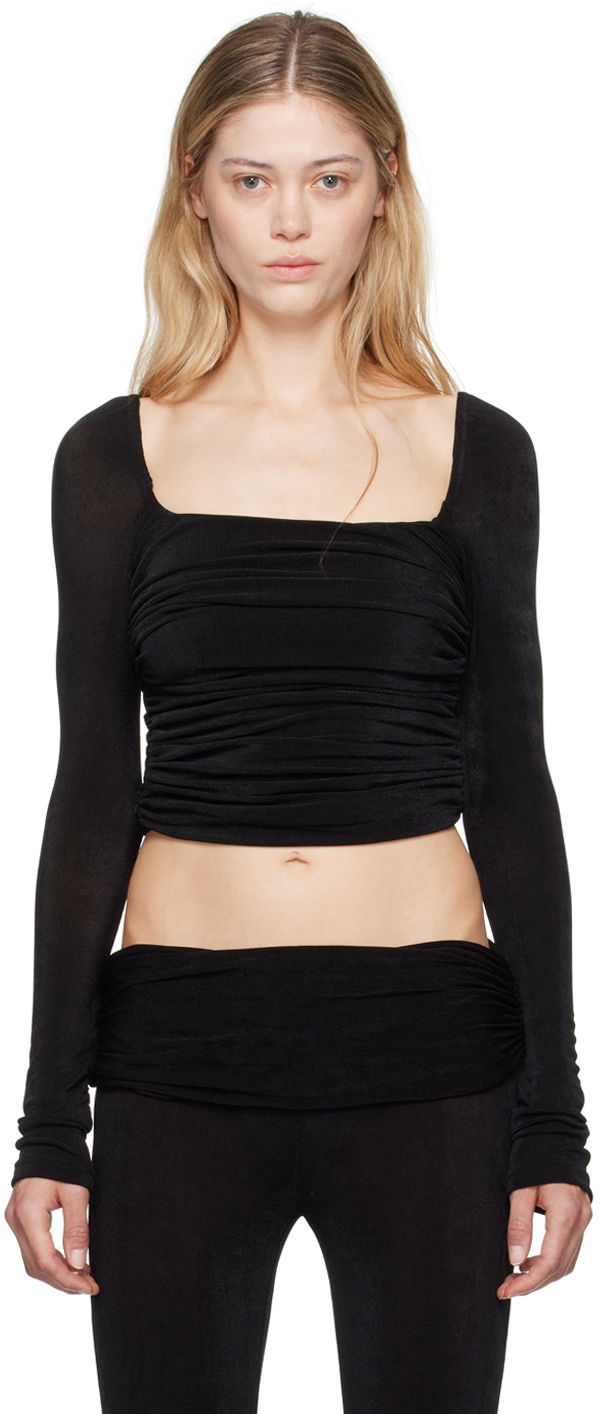 Кроп-топи GUIZIO Guizio Crisia Ruched Long Sleeve Top чорний | P24111K066