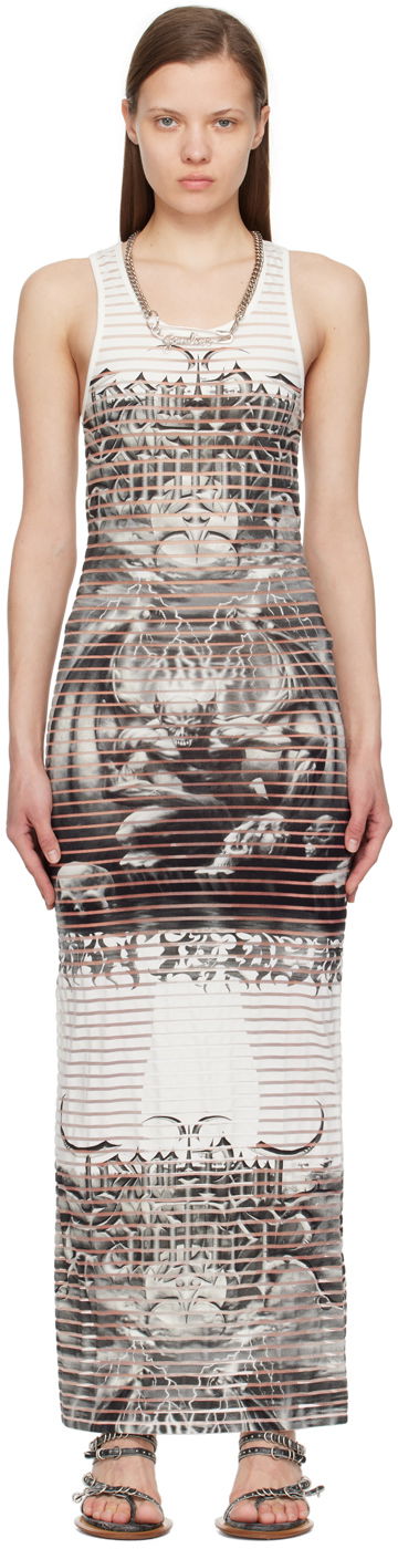 плаття Jean Paul Gaultier Graphic Print Scoop Neck Maxi Dress білий | 24/25-F-RO158-J544-0100