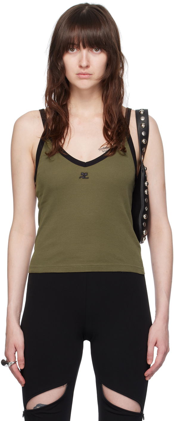 Безрукавка Courrèges Slim V-Neck Tank Top Зелений | 224JDE075JS0070