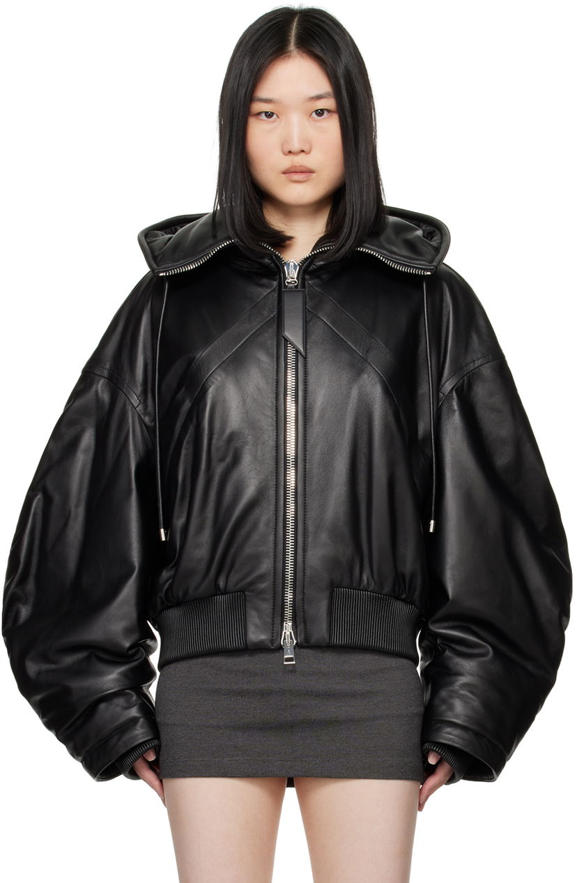 Куртка бомбер The Attico Attico Leather Bomber Jacket with Hood чорний | 247WCB62 L054