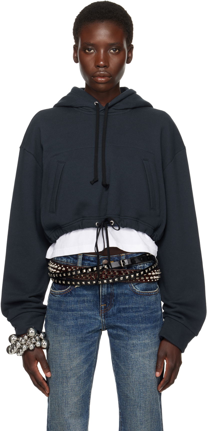 Світшоти Comme des Garçons Comme des Garçons Girl Cotton Back Pile Cropped Hoodie темно-синій | NO-T016-051-1