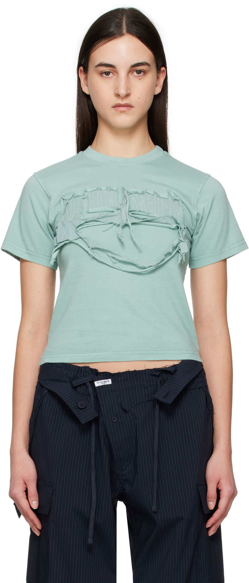 Кроп-топи Ottolinger Ottolinger Distressed Fitted T-Shirt Зелений | 11510191502