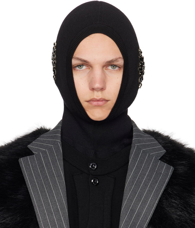 Шапка Simone Rocha Simone Rocha Merino Silk Knit Balaclava with Crystal Embellishments чорний | KMK5MB 0647