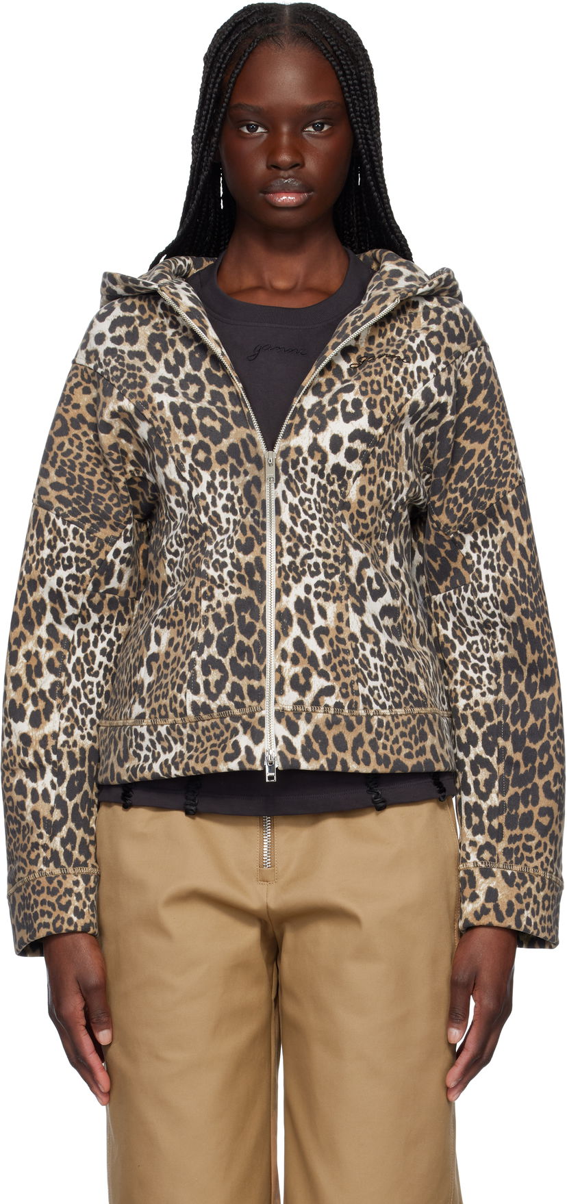 Світшоти GANNI GANNI Heavy Fleece Zip-Up Hoodie Коричневий | T4176
