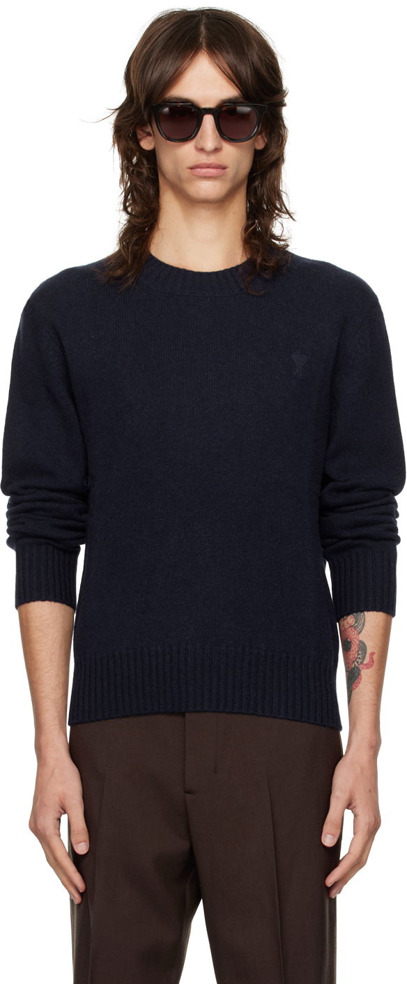 Cветр AMI Cashmere Crewneck Sweater темно-синій | HKS057.005