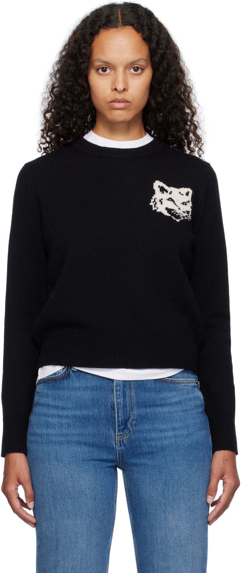 Cветр MAISON KITSUNÉ Fox Head Intarsia Comfort Sweater чорний | NW00808KM0329