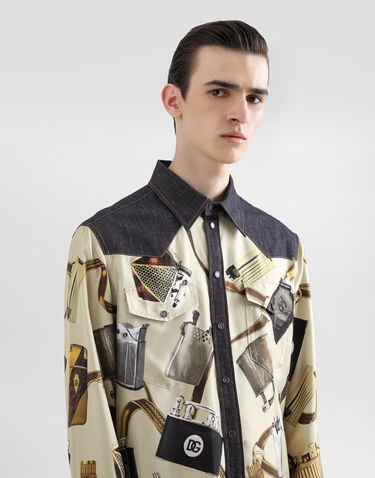 Сорочка Dolce & Gabbana Dolce & Gabbana Silk & Denim Lighter Print Shirt бежевий | G5MO3DG8MD8S9001, 3