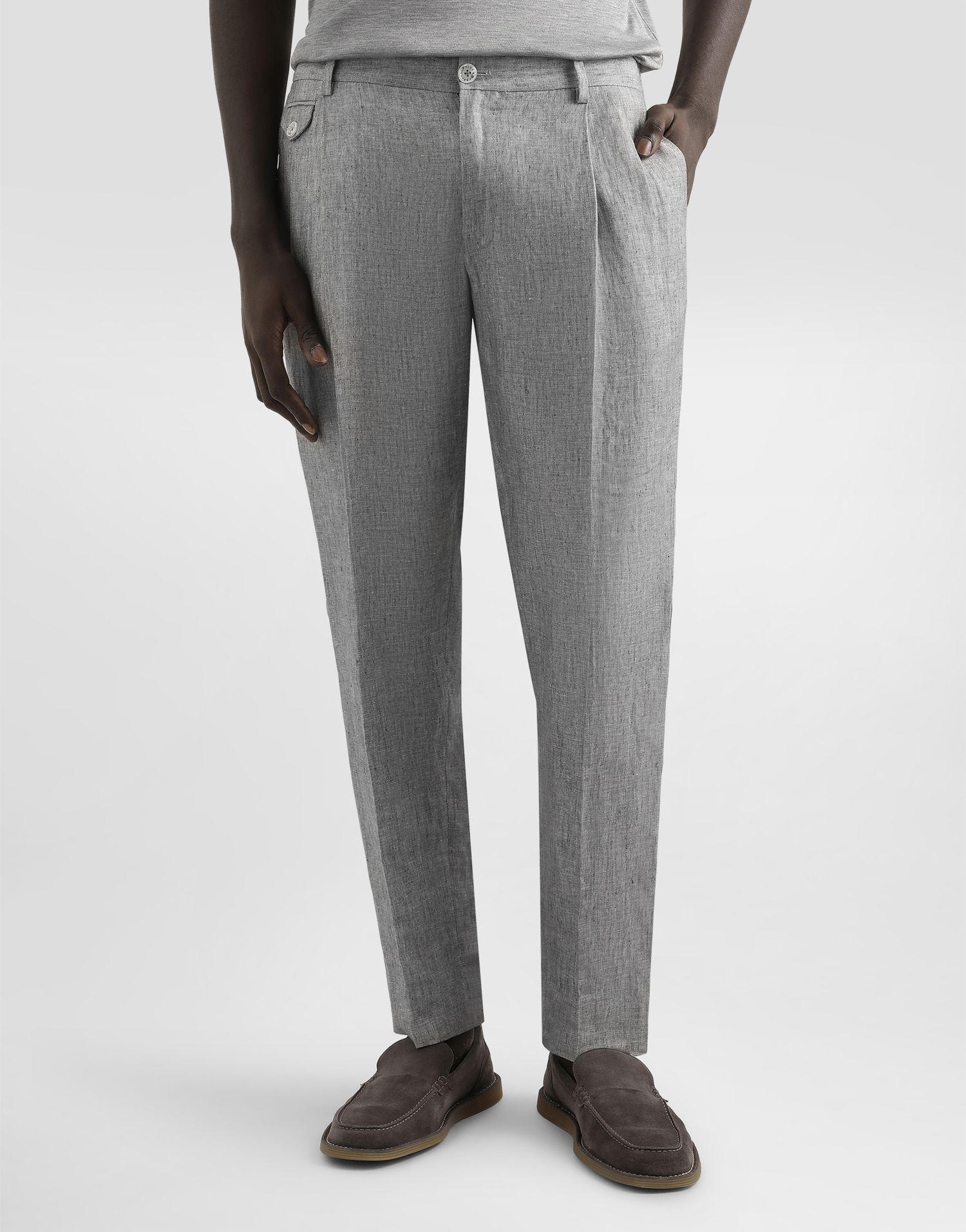 Штани Dolce & Gabbana Dolce & Gabbana Washed Linen Canvas Cropped Trousers Сірий | GV4EETFU4MFS8290, 1