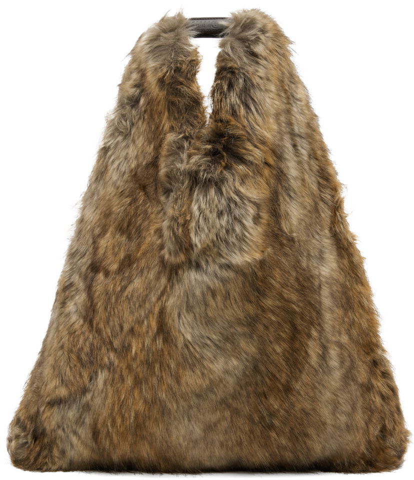 сумка-тоут Maison Margiela MM6 Maison Margiela Satin and Faux-Fur Tote Коричневий | S54WD0039 P8486