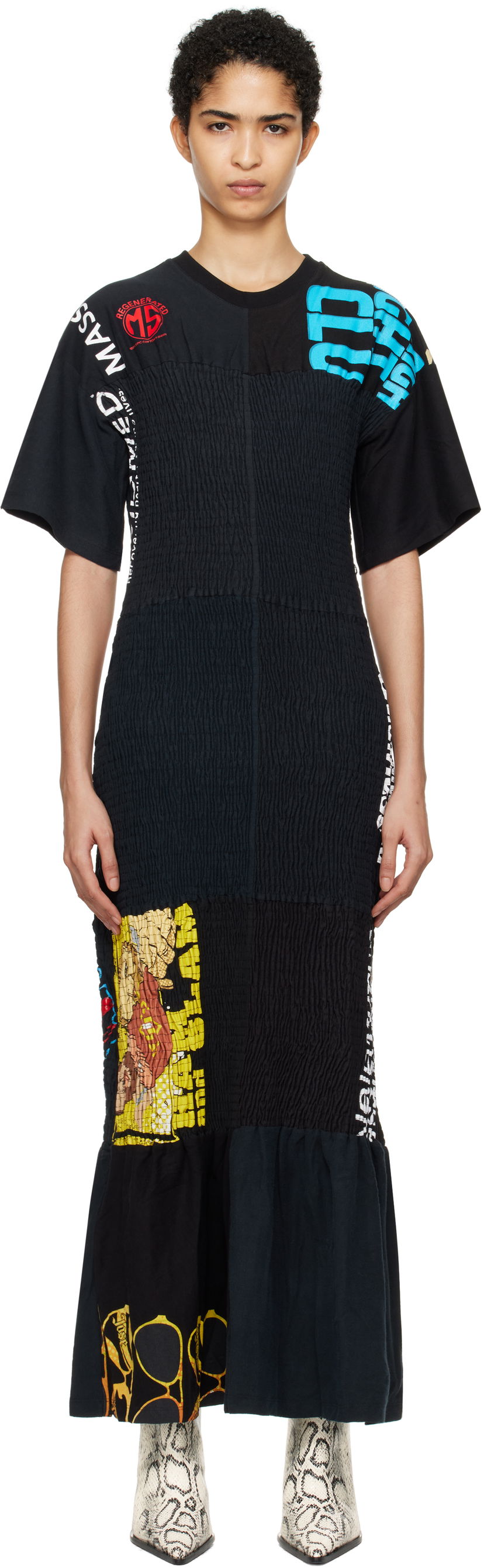 плаття Marine Serre Upcycled Shirred Fitted Maxi Dress чорний | WDR283A