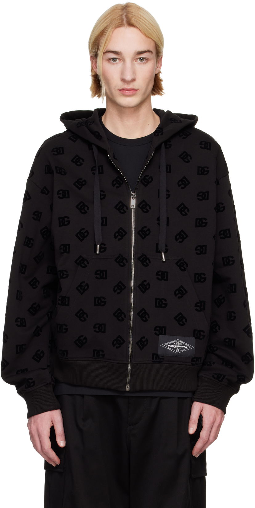 Світшоти Dolce & Gabbana Flocked Logo Zip-Up Hoodie чорний | G9AIYTG7NWD