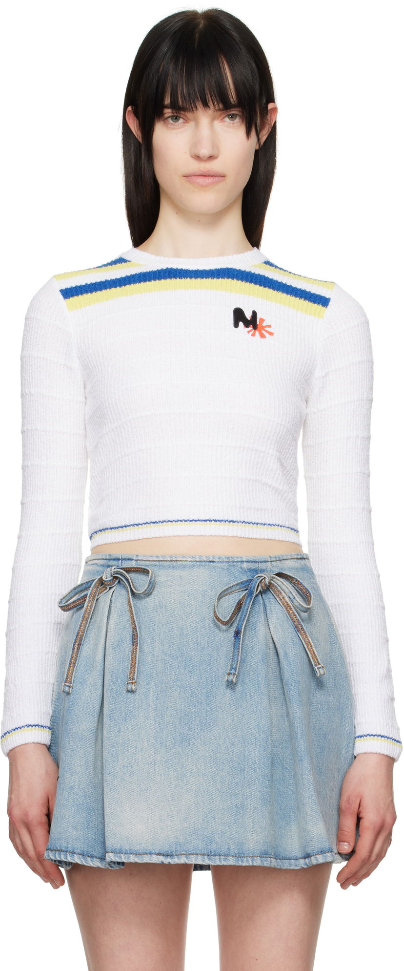 Cветр MSGM MSGM Embroidered Logo Cropped Sweater білий | 3841MDM201 257289