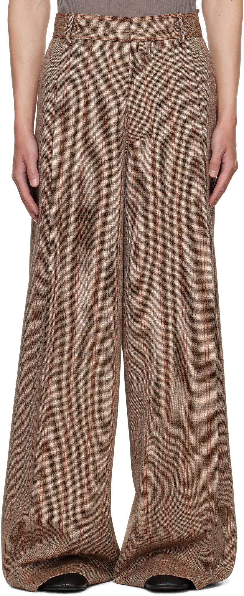 Штани Dries Van Noten Dries Van Noten Wide Leg Pleated Trousers Коричневий | 252-020915-2056