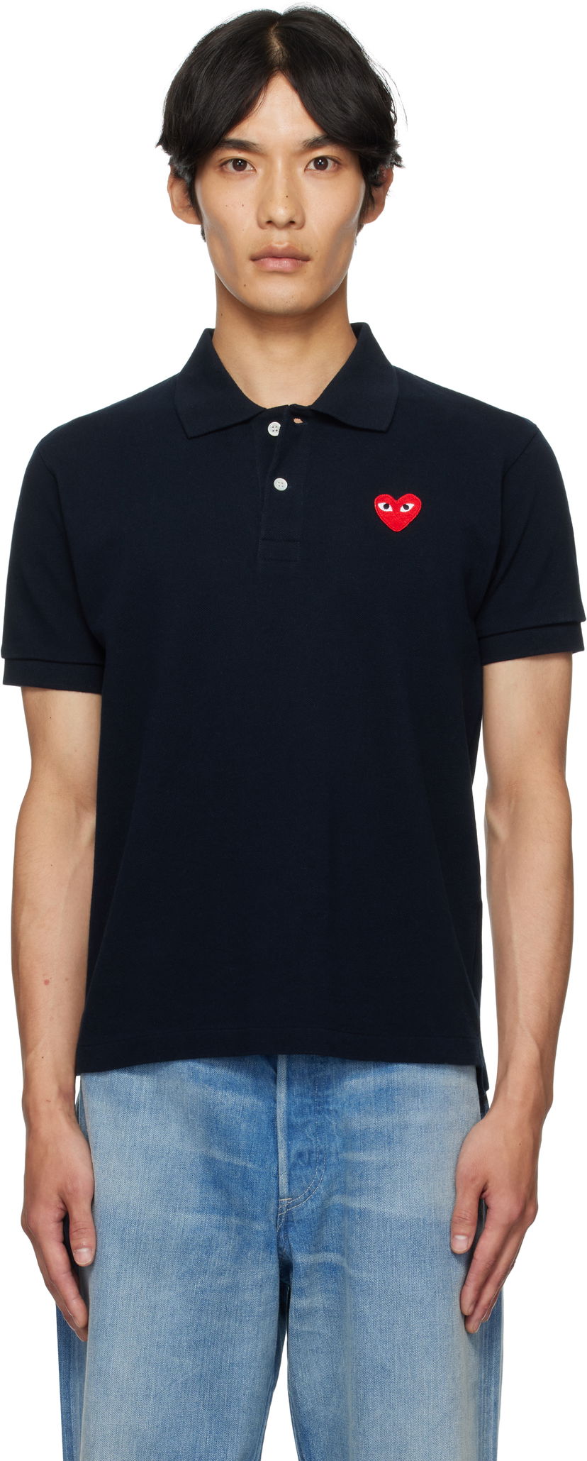 Сорочка поло Comme des Garçons Comme des Garçons Play Heart Patch Polo темно-синій | AZ-T006-051