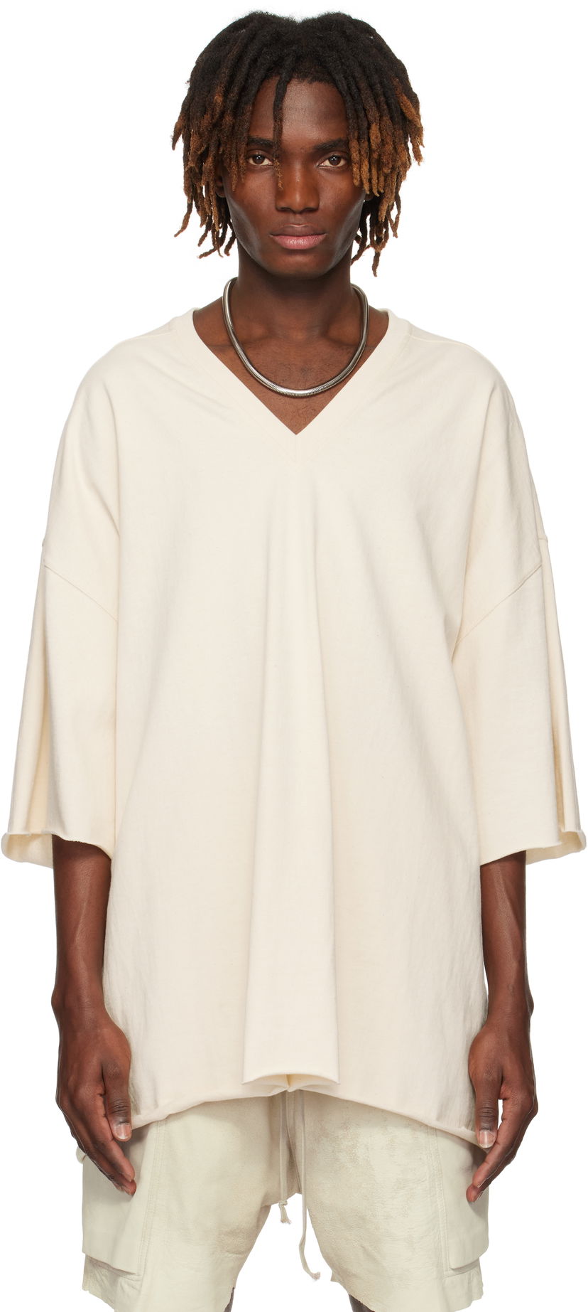 Футболка Rick Owens Rick Owens Hollywood V-Neck T-Shirt бежевий | RU01E5279 BA