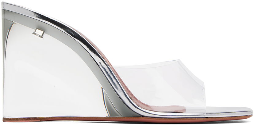 Аксесуари Amina Muaddi Amina Muaddi Lupita Glass Wedge Slippers Металік | LUPITA GLASS WEDGE PLEXI WEDGE P