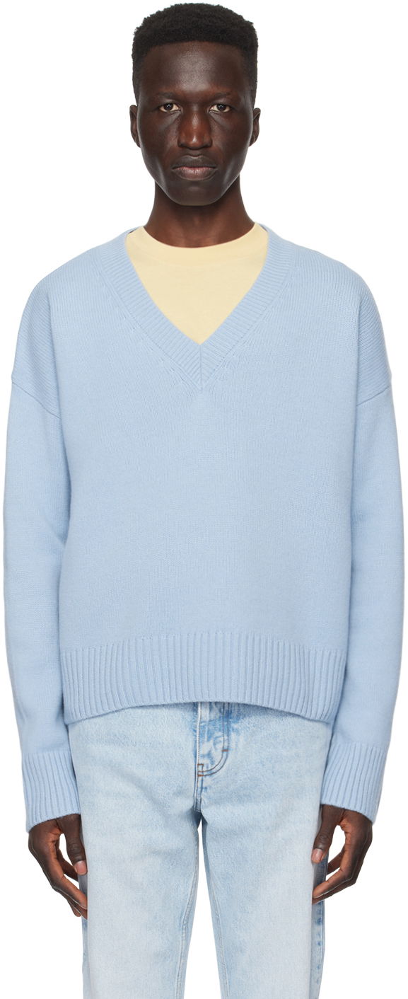 Cветр AMI Paris Cropped Sweater Синій | UKS234.KN0028