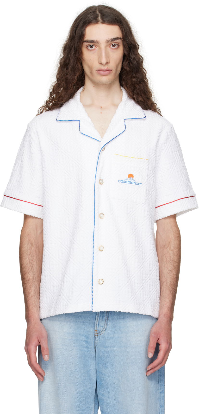 Сорочка Casablanca Casablanca Monogram Jacquard Towelling Short Sleeve Shirt білий | MPF25-SH-085-01