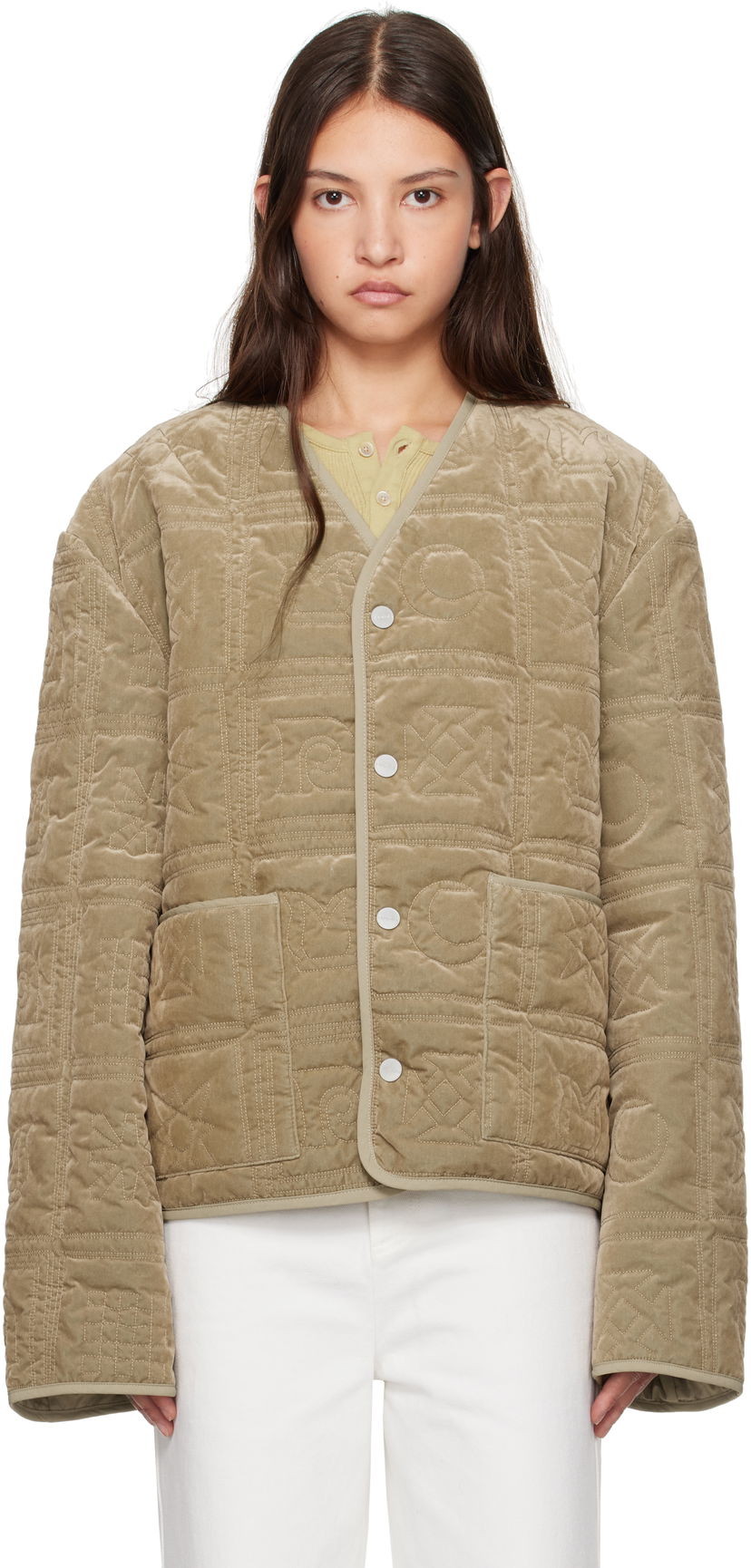 Пуховик Nanushka Nanushka Adara Quilted Velvet Jacket бежевий | NU24FWJK03166