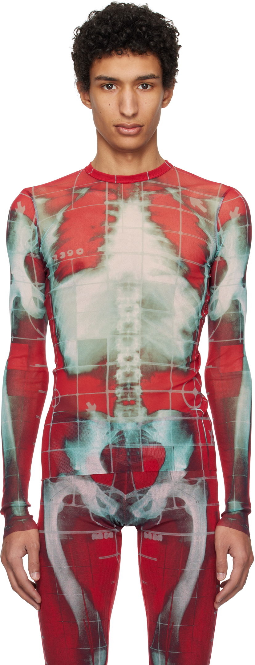 Футболка Jean Paul Gaultier Jean Paul Gaultier 'The Squeletor' Mesh Top Червоний | 25/33-F-TO241-T580-3058