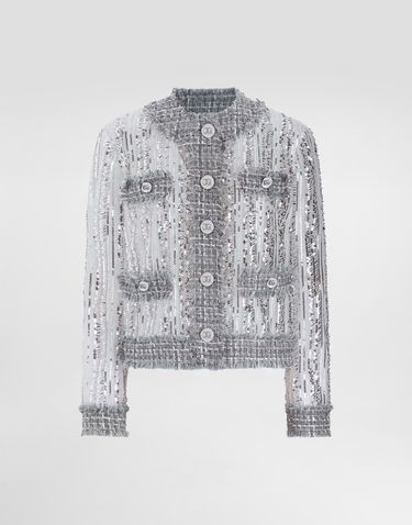 Куртка Dolce & Gabbana Dolce & Gabbana Tulle Gabbana Jacket with Sequin Embroidery Сірий | F27DLTFLSKCS0998, 0