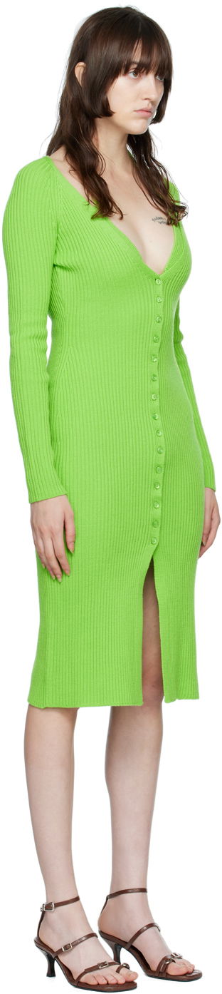 плаття Blumarine Ribbed Button-Up Midi Dress Зелений | 2A210A, 1