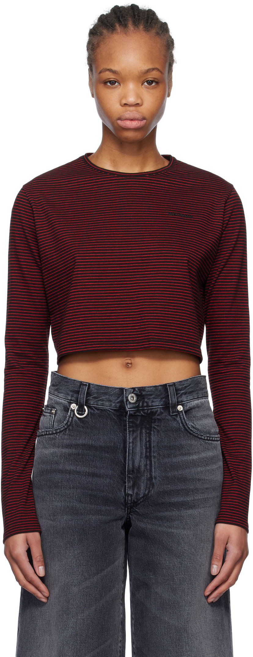 Кроп-топи We11done We11done Striped Cropped Longsleeve T-Shirt Червоний | WD-TT0-25-716-W-BK