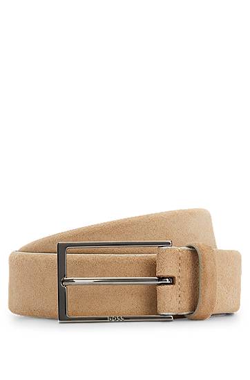 Ремені BOSS BOSS Suede Belt with Logo бежевий | 50470776