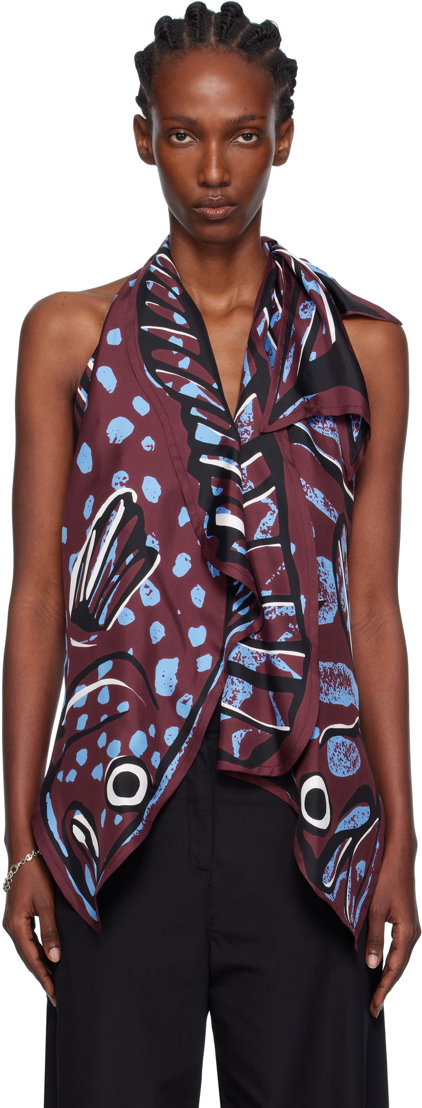 Безрукавка Bottega Veneta Bottega Veneta Silk Twill Printed Halter Top Бордовий | 833135 V5JY0