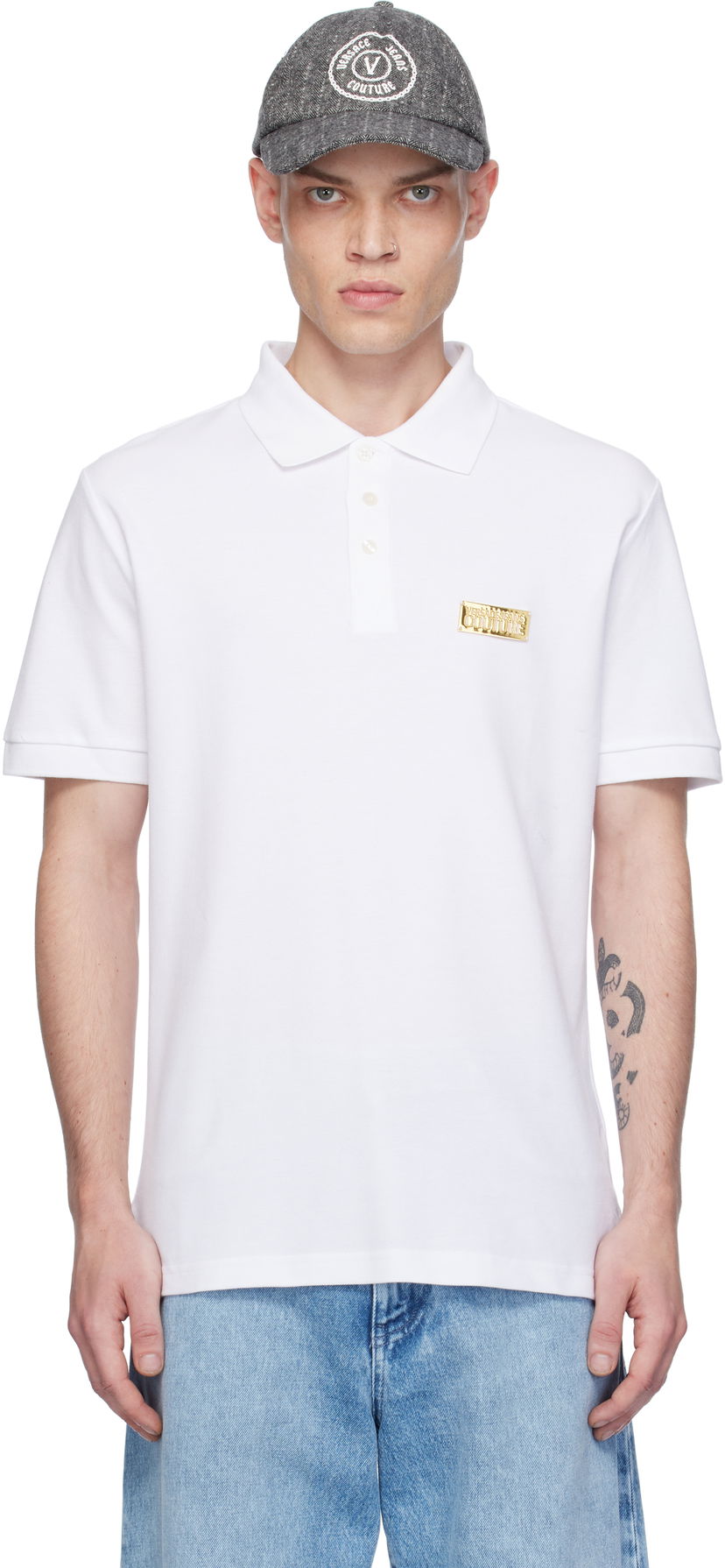 Сорочка поло Versace Slim-Fit Logo Polo білий | E77GAGT08_ECJ01T
